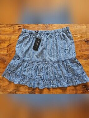 Streetwear Society Blue Printed Tiered Mini Skirt with Ruffle Hem